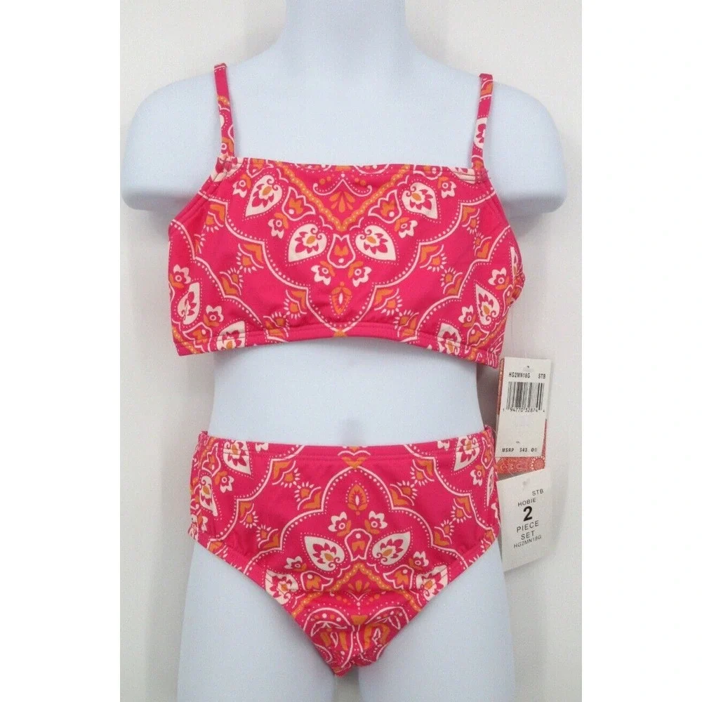 HOBIE GIRLS‎ BANDANA 2 PIECE BIKINI SWIMSUIT Girl's Size 10 PINK